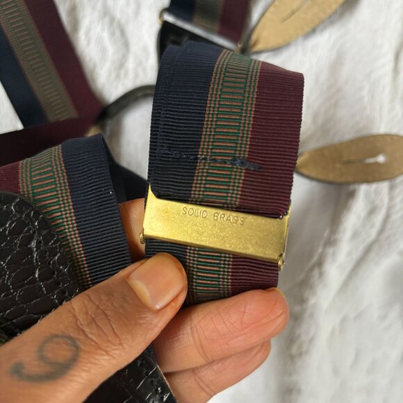 MARTIN DINGMAN Woven Stripe SUSPENDERS Croc Print Leather Brass O/S - Picture 4 of 5